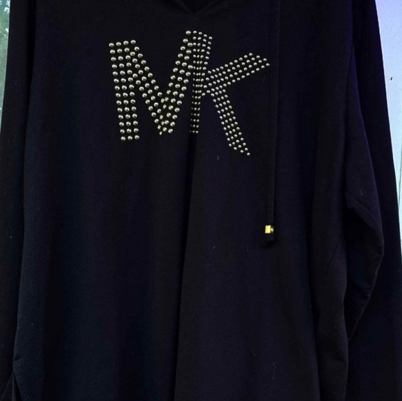 Sharp! MK, Michael Kors Gold Studded Black Hoodie, 2X - Picture 7 of 9